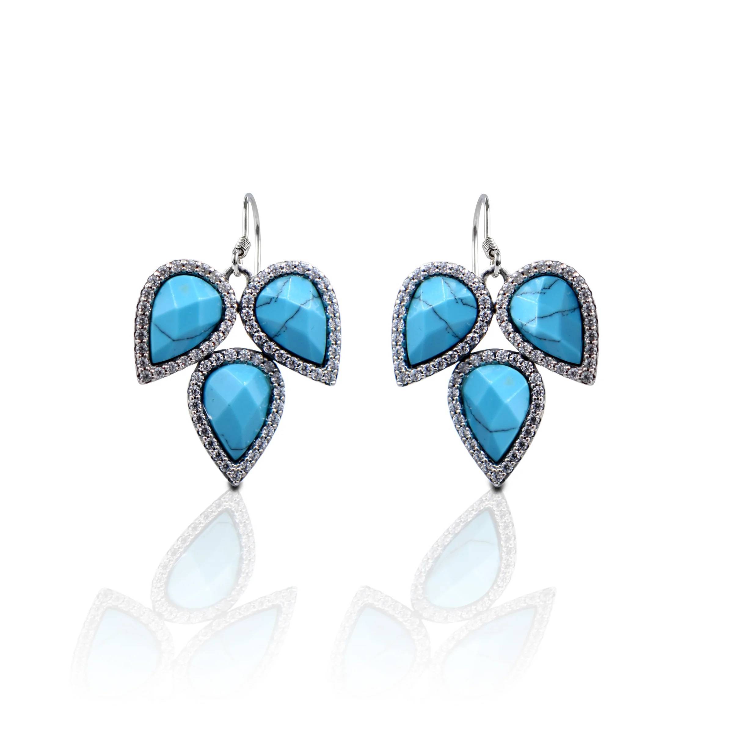 Kelly Herd Three Teardrop Turquoise Hook Earrings