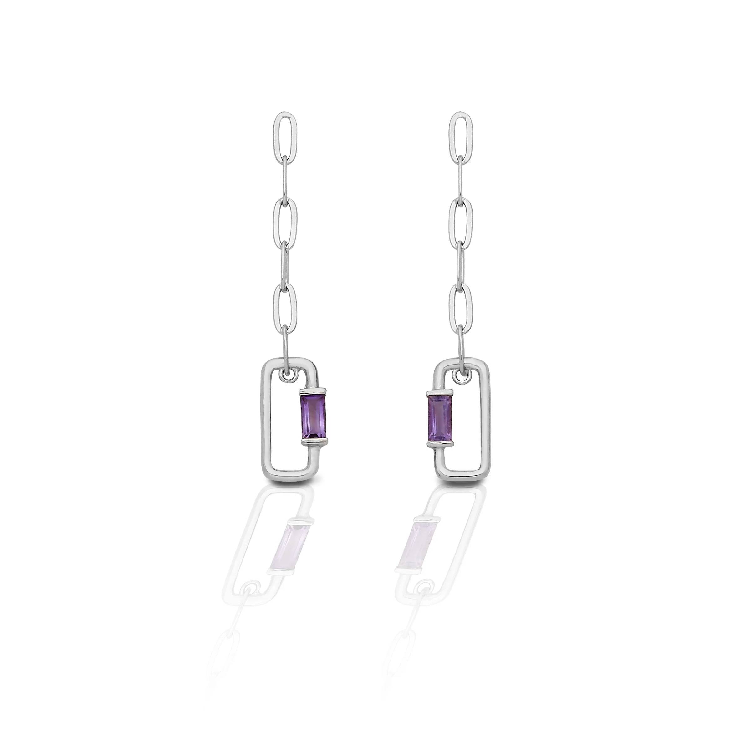 Kelly Herd Amethyst Baguette Paper Clip Dangle Earrings