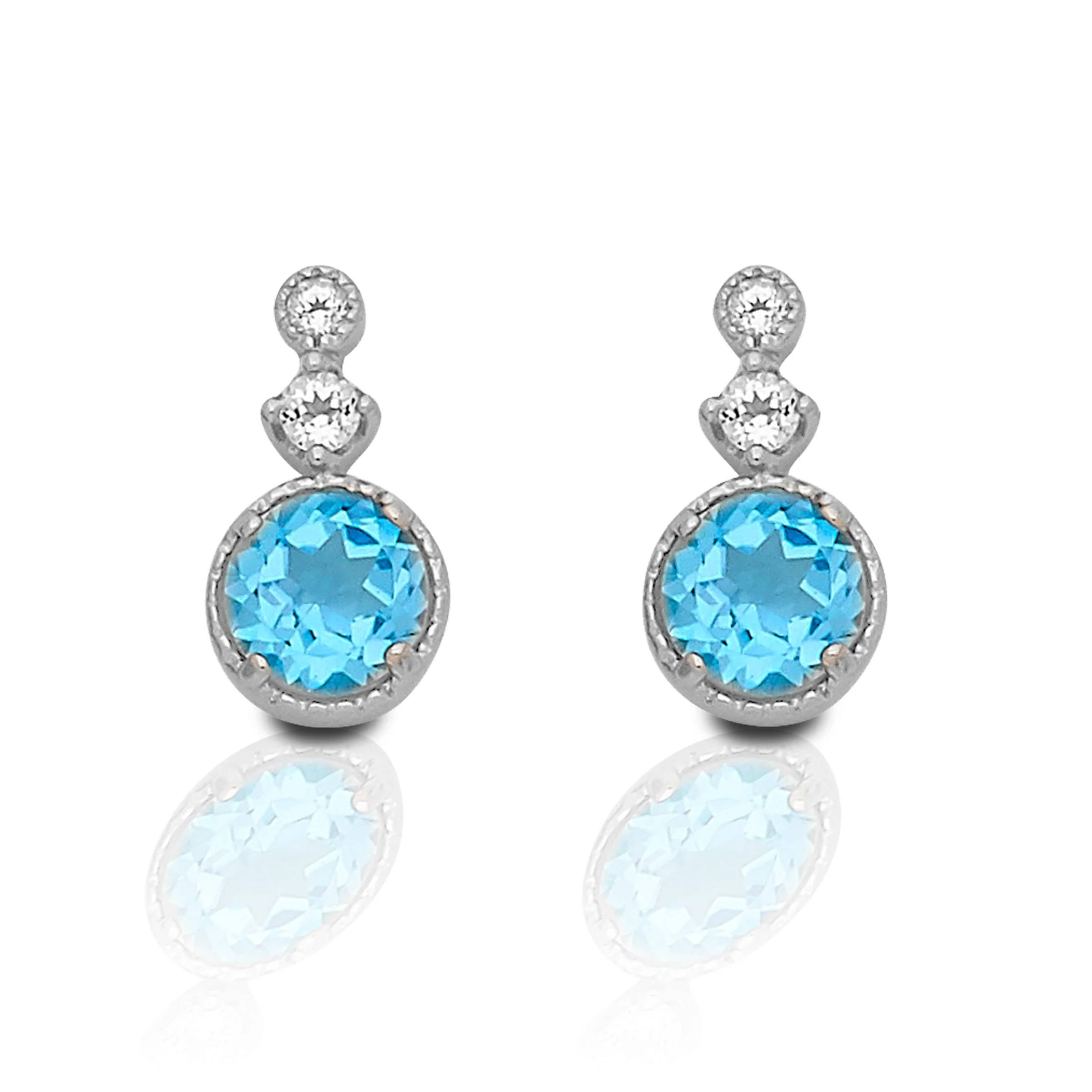 Kelly Herd Blue Topaz Three Stone Earrings