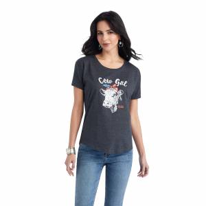 Ariat Ladies Cow Gal Tee Shirt - Charcoal Heather - Large