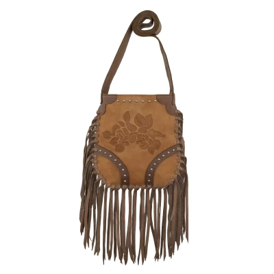 Ameican West Fringed Cowgirl Crossbody with Hand Tooled Rose