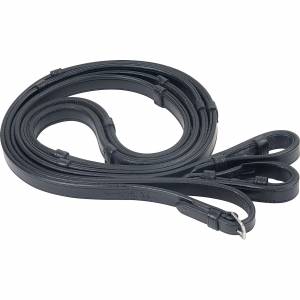 M. Toulouse Platinum Rubber Lined Leather Dressage Reins with Hook Studs
