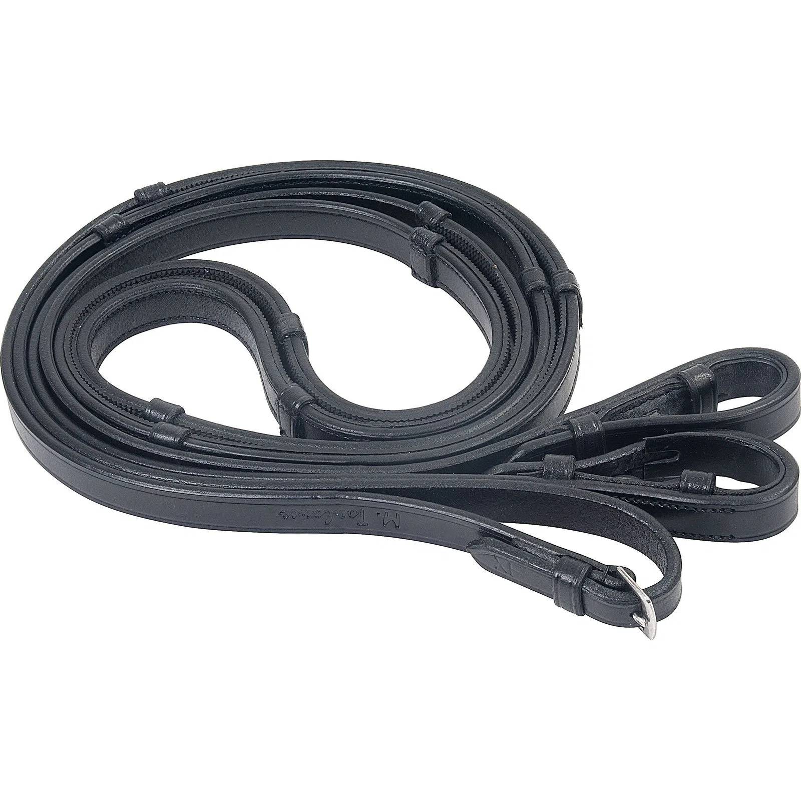 M. Toulouse Platinum Rubber Lined Leather Dressage Reins with Buckle Ends