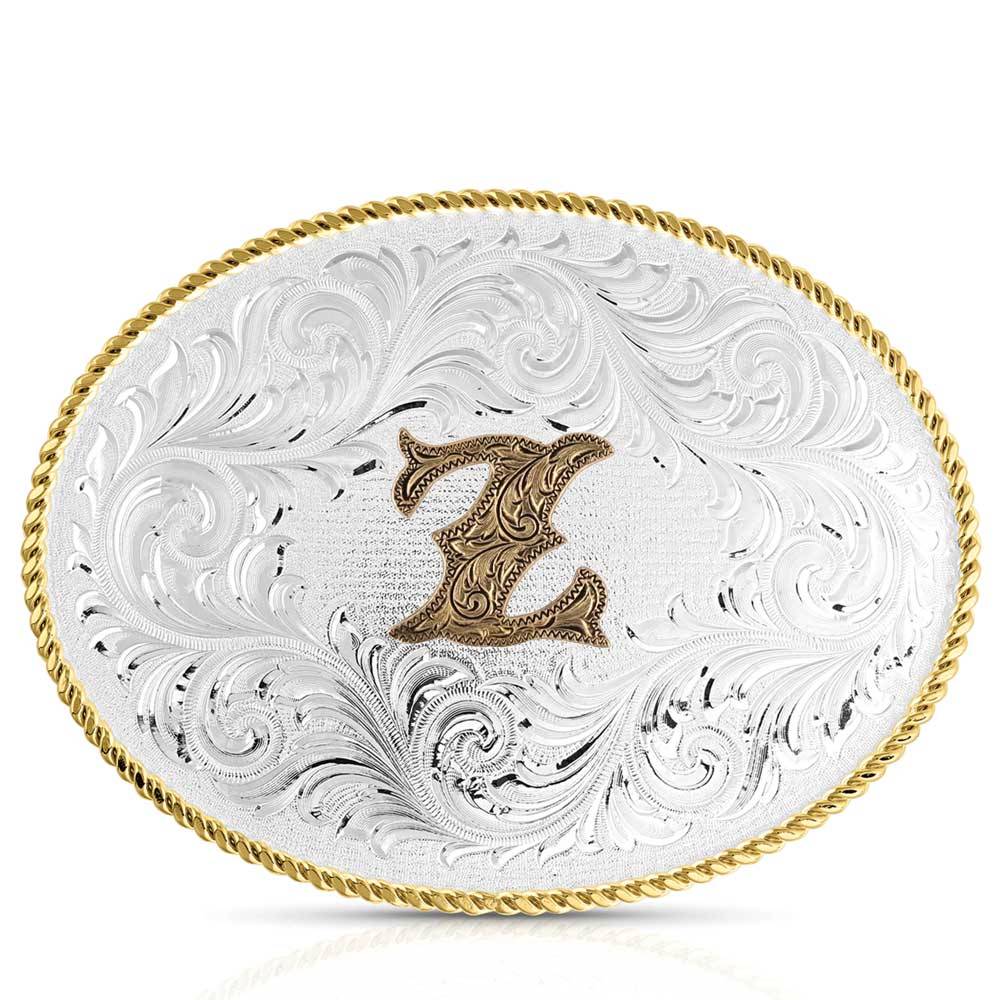 Montana Silversmiths Classic Western Oval Two-Tone Initial Belt Buckle