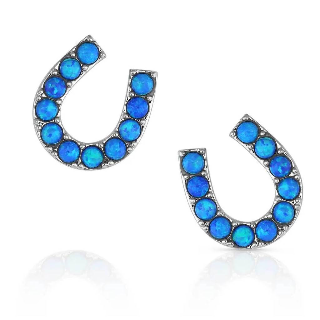 Montana Silversmiths Waters Luck Horseshoe Opal Earrings