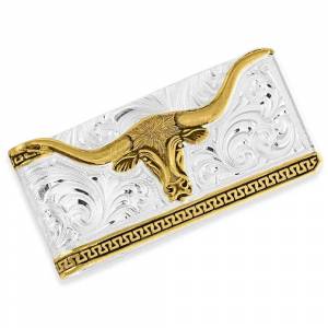 Montana Silversmiths Two-Tone Carved Longhorn Money Clip