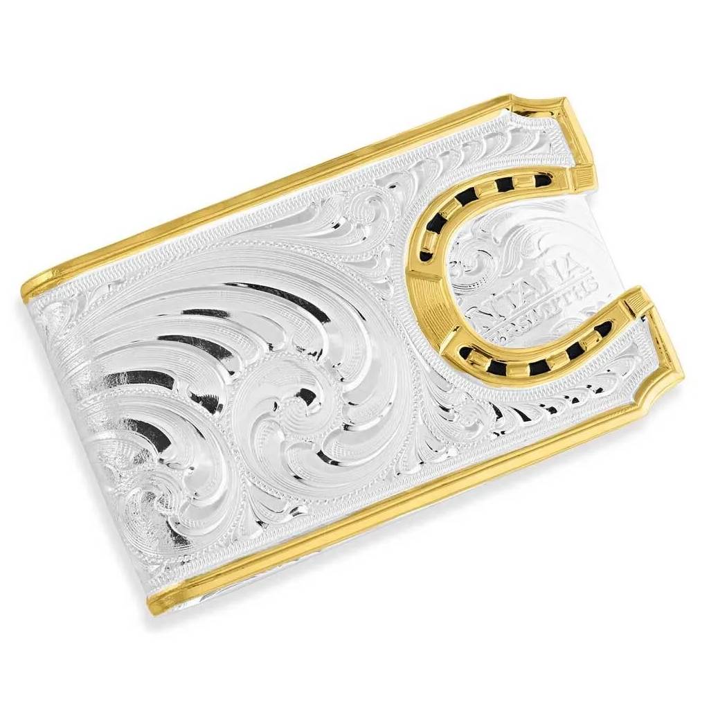 Montana Silversmiths Two-Tone Carved Horseshoe Money Clip