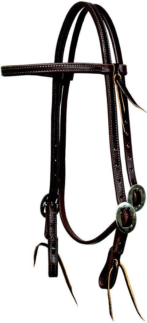 Mustang Double & Stitched Browband Headstall Stainless Steel Cart Buckles with Tie Ends