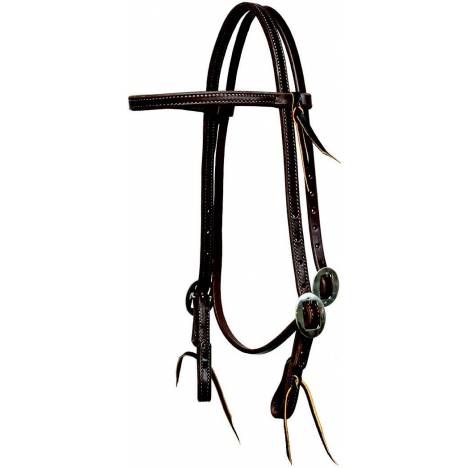 Mustang Double & Stitched Browband Headstall Stainless Steel Cart Buckles with Tie Ends