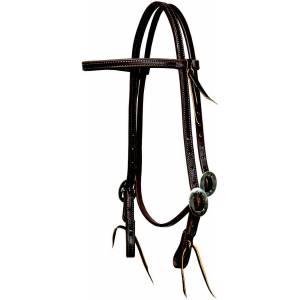 Mustang Double & Stitched Browband Headstall Stainless Steel Cart Buckles with Tie Ends