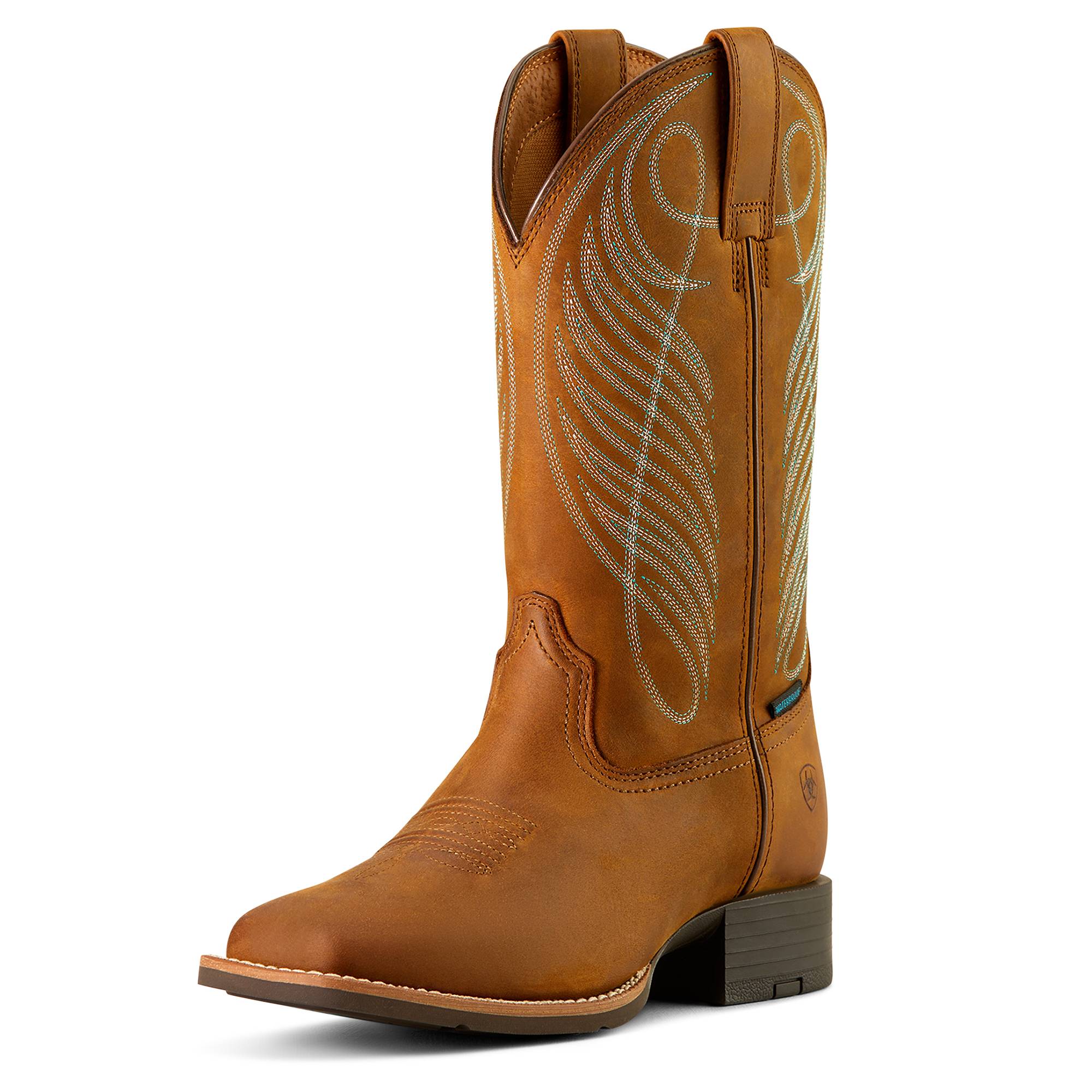 Ariat Ladies Round Up Wide Square Toe Waterproof Western Boots