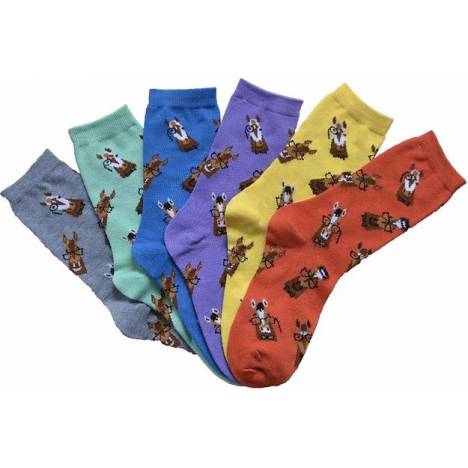 AWST Int'l Ladies'"Lila" Horse with Spectacles Crew Socks - 6 Pack