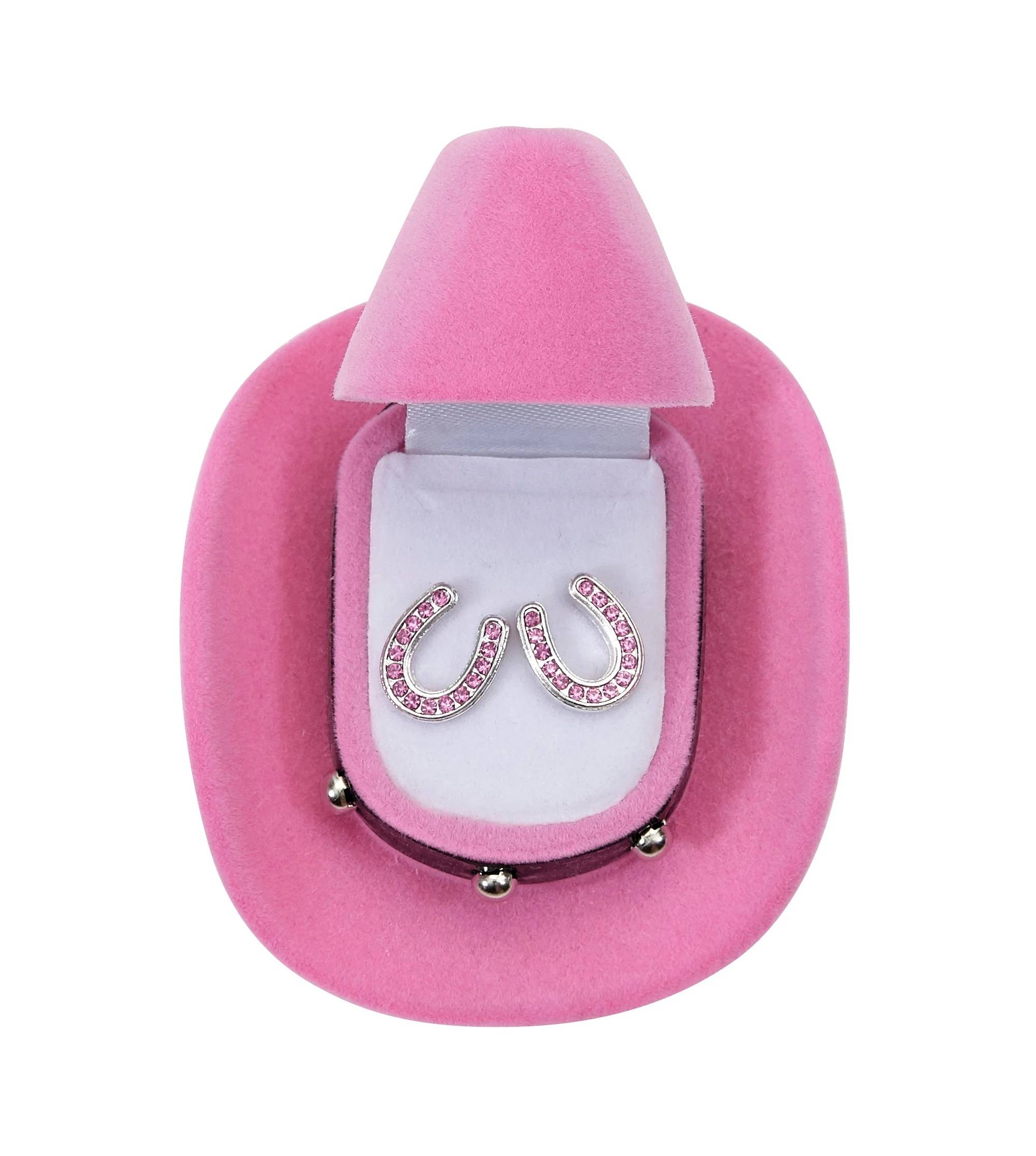 AWST Int'l Horseshoes Earrings with Cowboy Hat Box