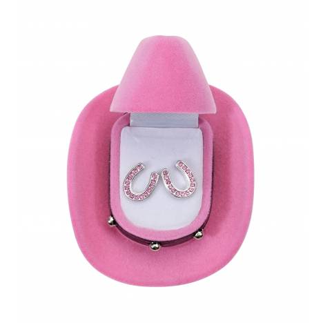 AWST Int'l Horseshoes Earrings with Cowboy Hat Box