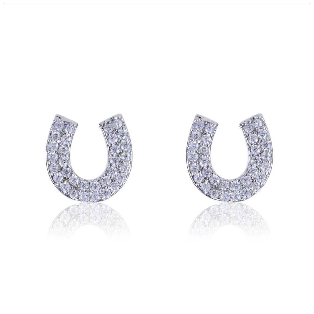 AWST Int'l Rhodium & CZ Horseshoe Earrings