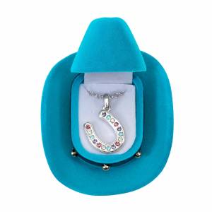 AWST Int'l Horseshoes Necklace with Colorful Cowboy Hat Box
