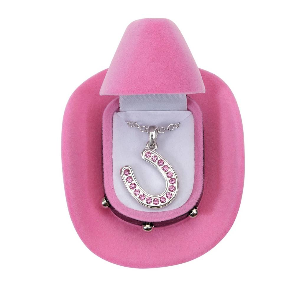 AWST Int'l Horseshoes Necklace with Colorful Cowboy Hat Box
