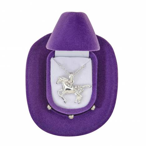 AWST Int'l Galloping Horse Necklace with Colorful Cowboy Hat Gift Box
