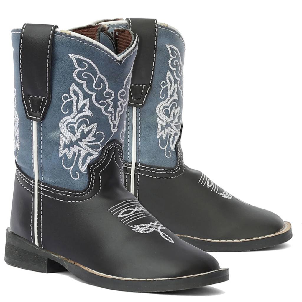 TuffRider Toddler's Yellowstone Rounded Toe Western Boot- Mocha with Blue- 4T