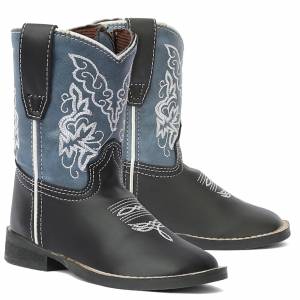 TuffRider Toddler's Yellowstone Rounded Toe Western Boot- Mocha with  Blue- 4T