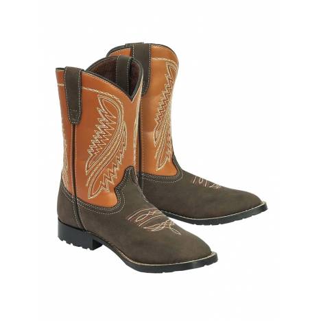 TuffRider Youth Big Bend Rounded Toe Western Boot- Mocha with Rust- 4Y