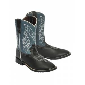 TuffRider Youth Yellowstone Rounded Toe Western Boot- Mocha with  Blue- 4Y