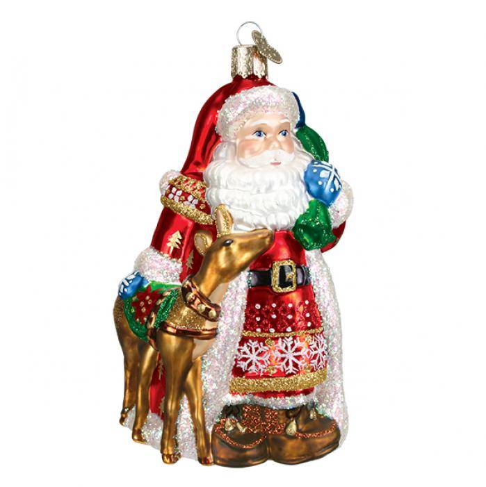 Santa & Reindeer Glass Ornament