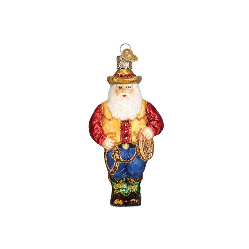 Cowboy Santa Glass Ornament