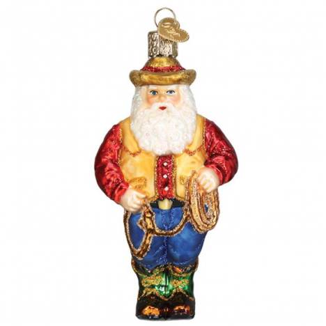 Cowboy Santa Glass Ornament