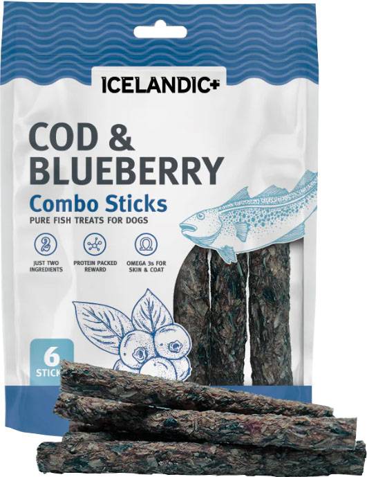 Icelandic Cod & Blueberry Combo Sticks Pure Fish Treats for Dogs