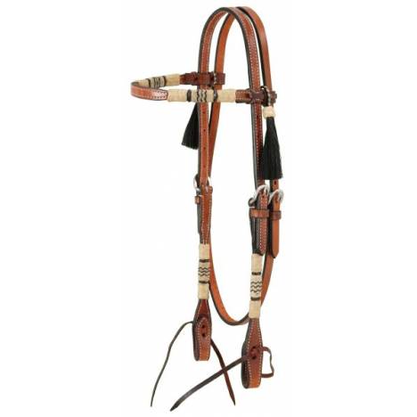 Browband Headstall With Braided Rawhide & Horsehair Tassels