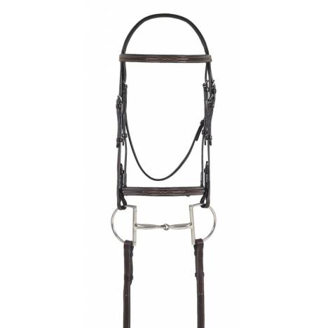 Ovation Fancy Stitch Raised Wide Noseband Comfort Crown Padded Bridle with Reins