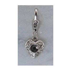 Barbary Silver Heart with  Jet Stone Charm