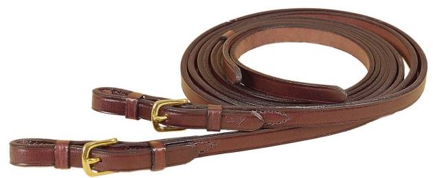 Tory Leather Single Ply Split Rein - Brass Buckle Bit Ends