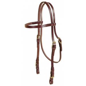 Tory Leather Brow Band Headstall - Brass Buckle Bit Ends