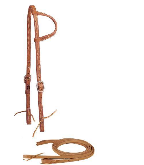 Tory Leather Sliding Ear Headstall & Reins - Tie Bit Ends