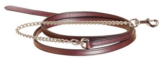 Tory Leather Partial Double & Stitched Lead - Nickel Plated Chain