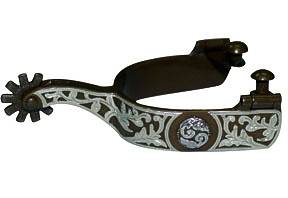 Mens Antique Spurs with 3/4" Concho Hand Floral Overlay