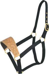 Abetta Nylon Halter with Floral-Tooled Leather Noseband