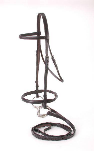 EquiRoyal Premium Leather Raised Snaffle Bridle Fancy Stitched With Laced Reins Cob