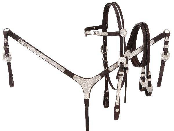 Tough-1 Show Set - V Brow Headstall, Split Reins and Breastcollar with  Silver