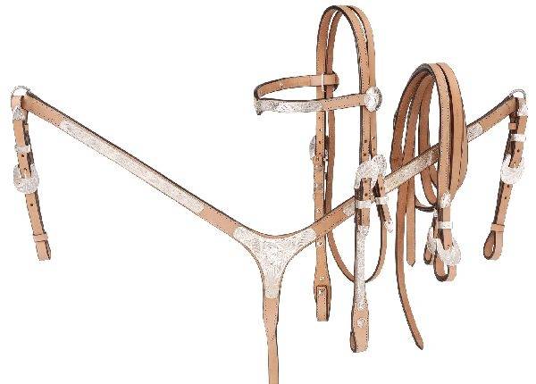 Tough-1 Show Set - V Brow Headstall, Split Reins and Breastcollar with  Silver