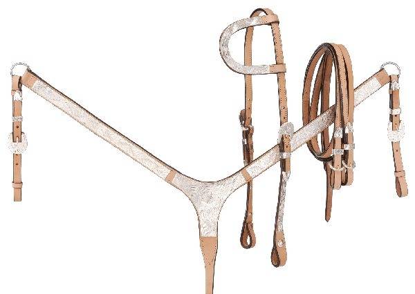 Tough-1 Silver Show Set - Single Ear Headstall, Split Reins and Breastcollar