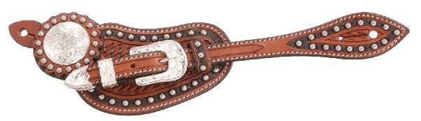 Black Tough 1 Royal King Lined Cowhide Spur Straps with Basket Tooling and Dots 
