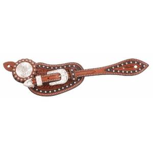 Tough-1 Premium Leather Two Tone Spur Straps with  Engraved Silver Hardware