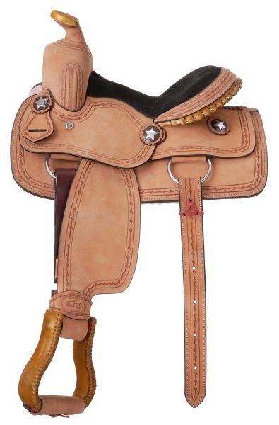 King Series Youth Cowboy Saddle With Barbwire Tooling Package