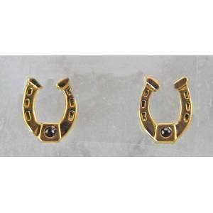 Finishing Touch Horseshoe with  Black Stone Post Earrings