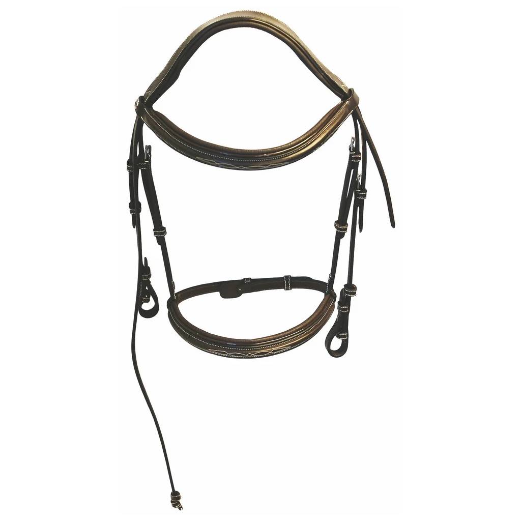 Henri de Rivel Pro Mono Crown Fancy Bridle with Patent Leather Piping and Laced Reins