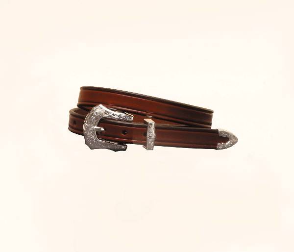 TORY LEATHER 3/4 Plain Creased Belt with 3-Piece Engraved Silver