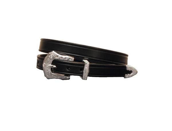 TORY LEATHER 3/4 Plain Creased Belt with 3-Piece Engraved Silver